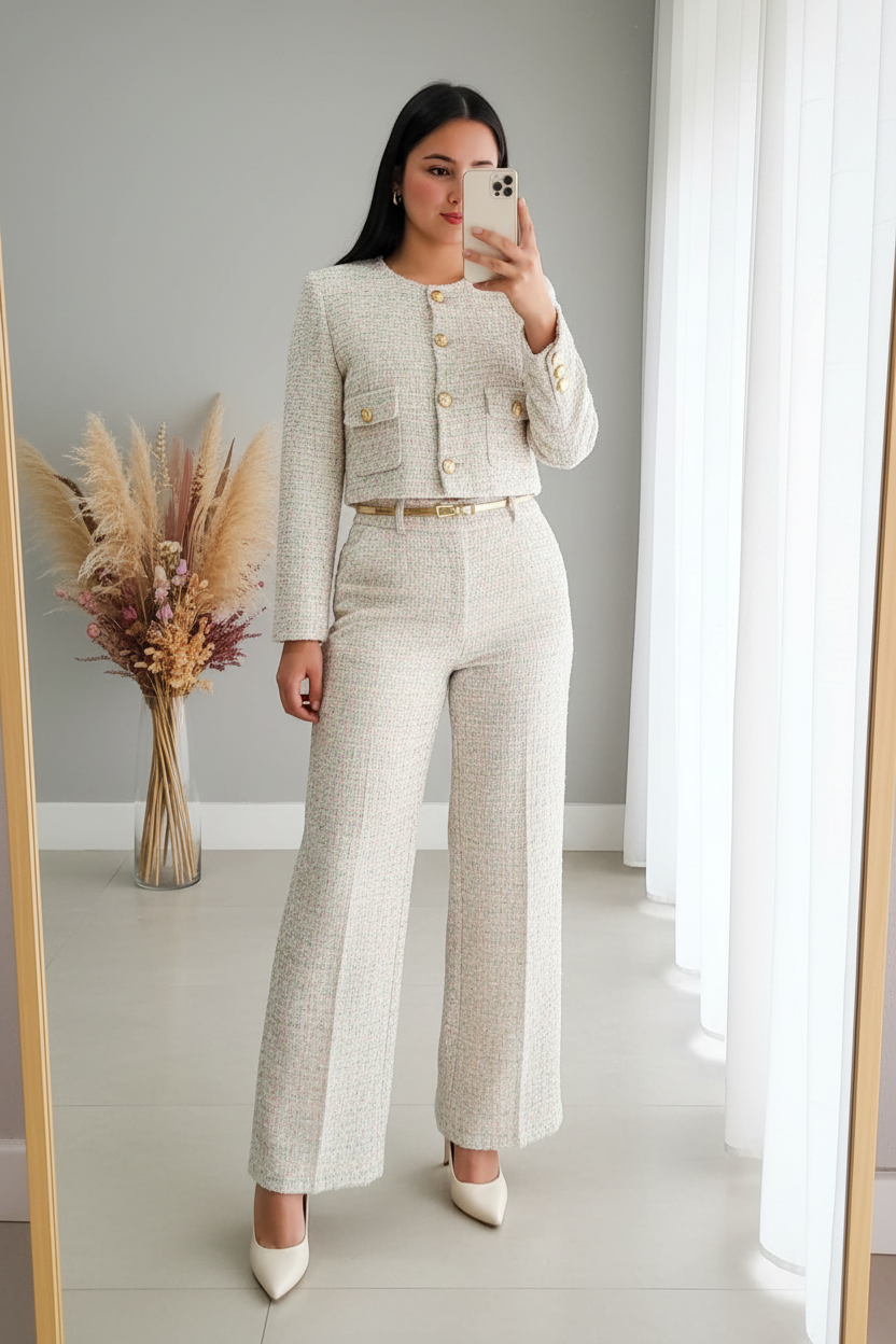 Conjunto Tweed Ivory Palazzo cod.C410