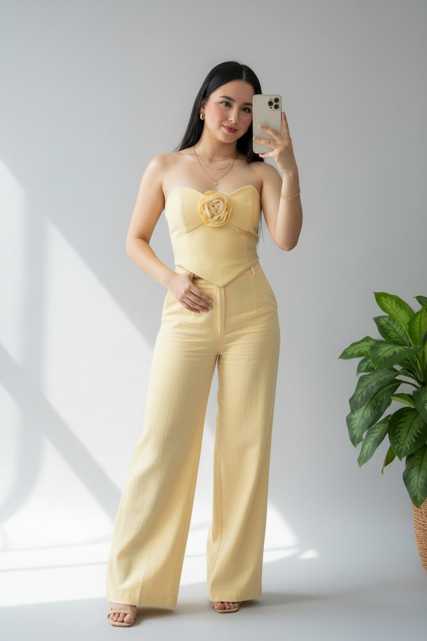 Conjunto Butter Yellow Rose Bustier & Palazzo cod.578