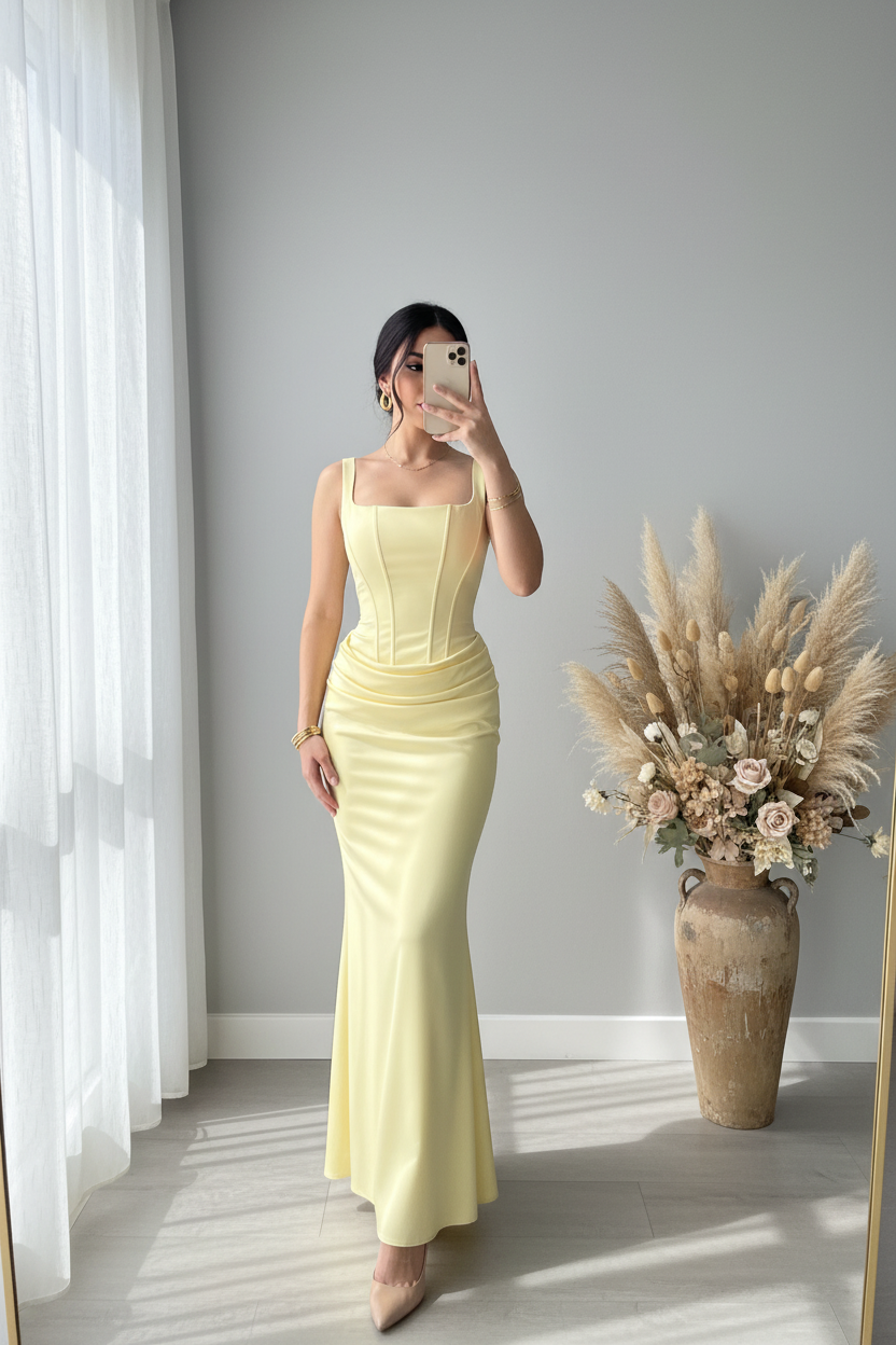 Vestido Corset amarillo pastel cod.V414
