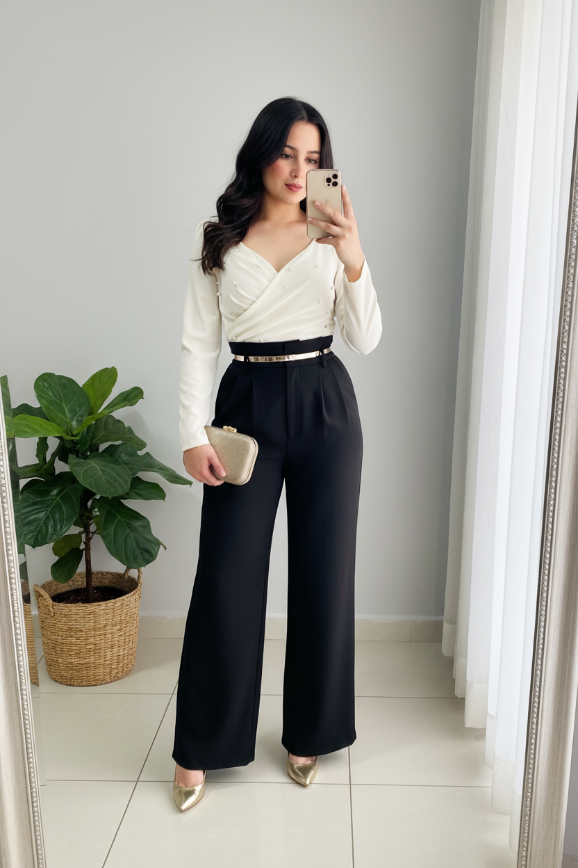 Blusa Blanca Cruzada Escote Corazón Manga Larga cod.00133