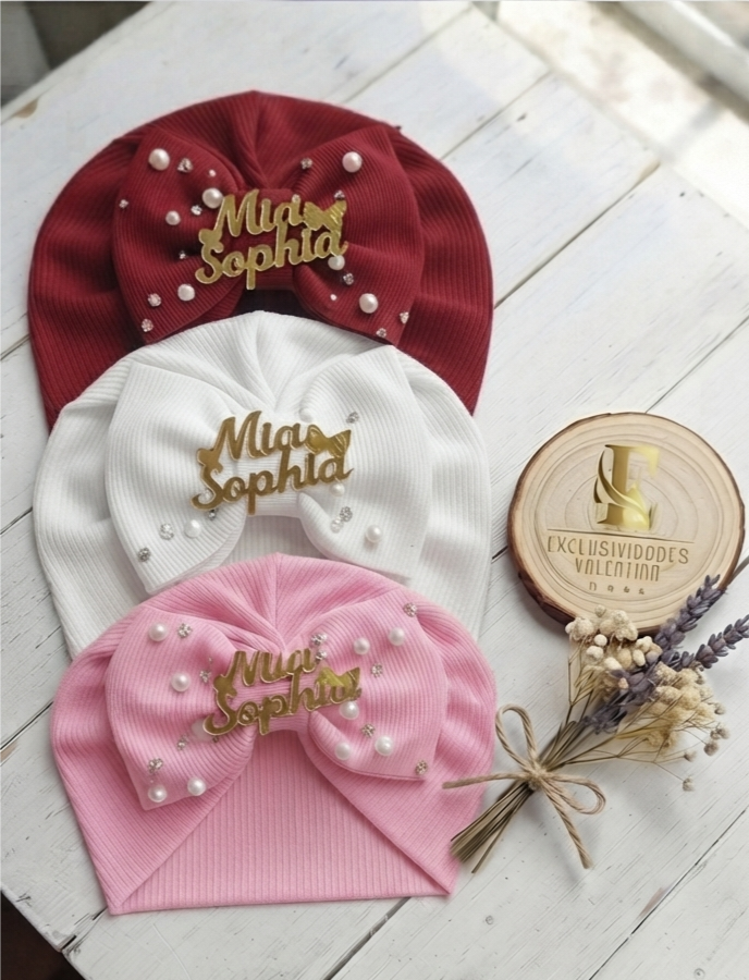 Gorrita Turbante Bebé con Moño y Nombre Personalizado cod.007