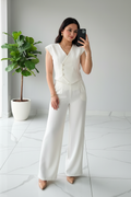 Conjunto Elegante Blanco: Chaleco con Botones + Pantalón Pierna Ancha - 2 Piezas cod.322