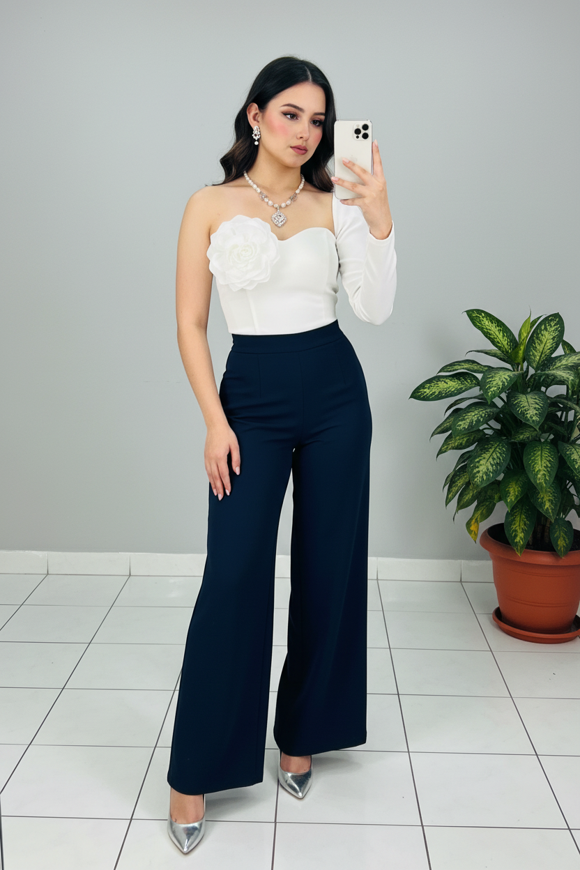 Conjunto White Ruffle Heart & Navy cod.601
