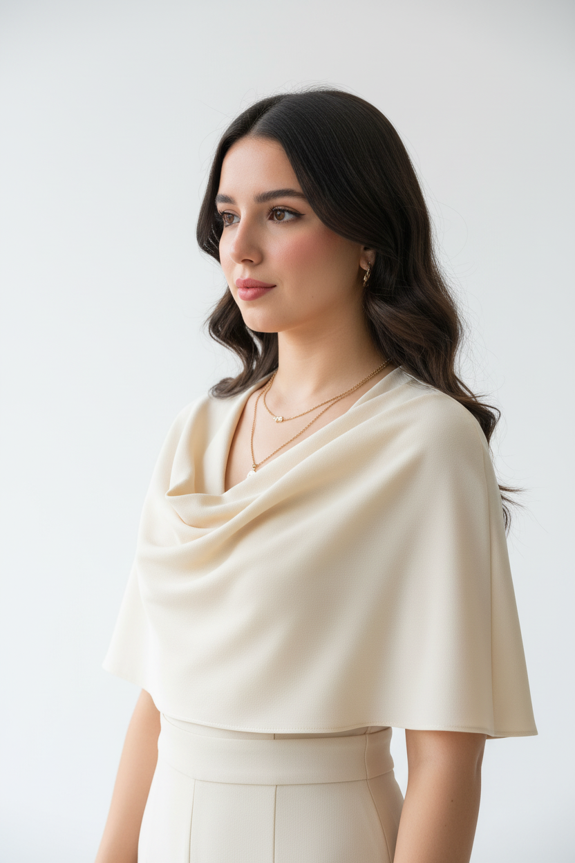 Enterizo Elegante Marfil con Capa  - Sofisticado cod.319