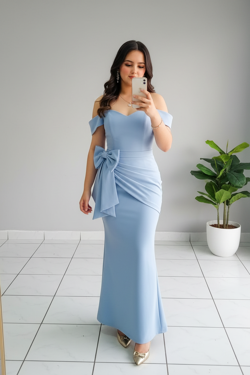 Vestido Blue Off-Shoulder Bow cod.592