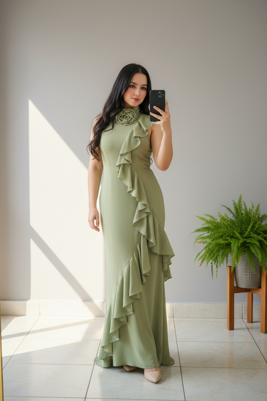 Vestido Sirena Verde Menta Rosa D cod.619