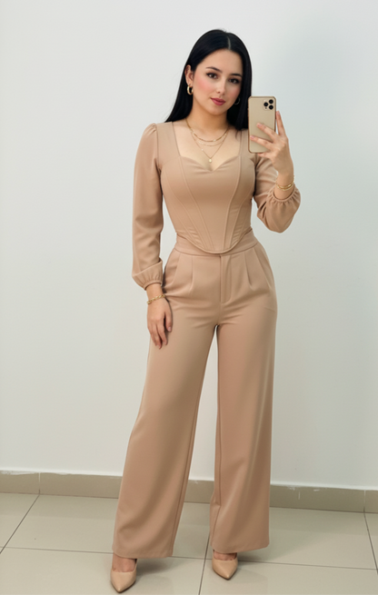 Conjunto Nijork - Corset Manga Larga y Pantalón Palazzo Elegante | Cod.1012