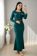 Conjunto Dos Piezas Verde Esmeralda Estilo Chanel con Perlas cod.C935