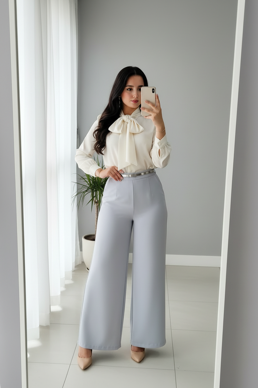 Conjunto Ivory Bow & Grey  cod.696