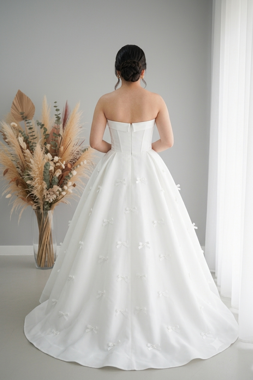 Vestido Novia Blanco Ball Gown Corset Sweetheart Lazos 3D cod.V569