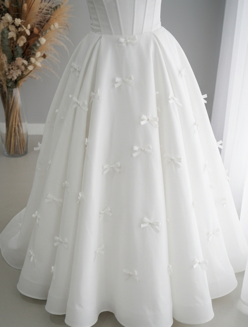 Vestido Novia Blanco Ball Gown Corset Sweetheart Lazos 3D cod.V569