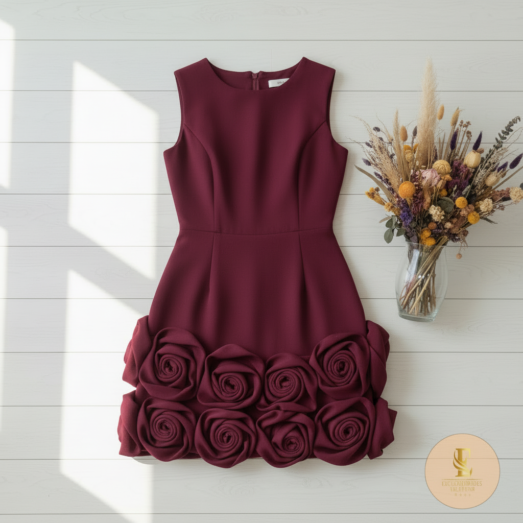 Vestido borgoña con rosas