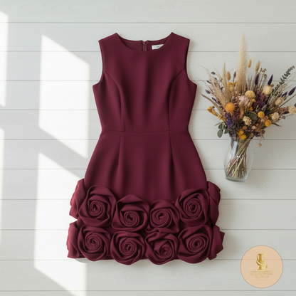 Vestido borgoña con rosas