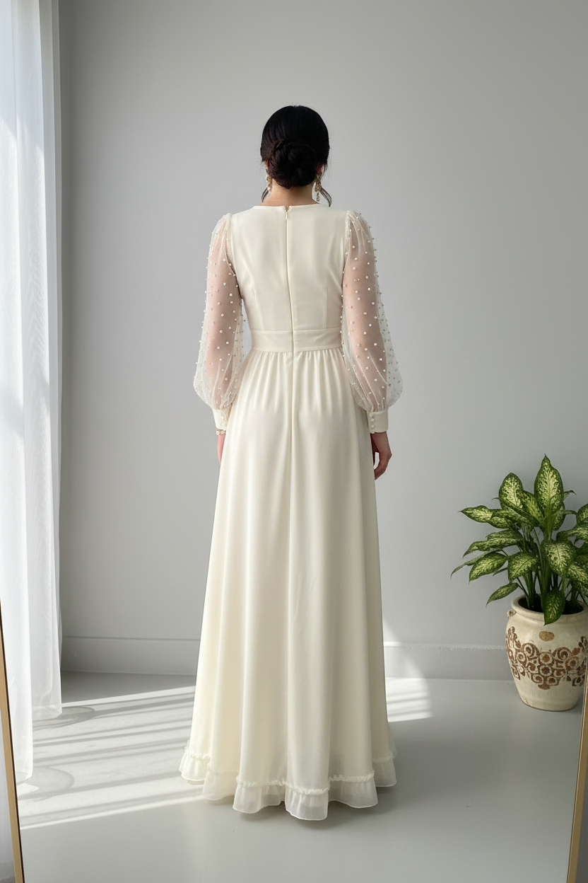 Vestido bridal crema espalda sin cola