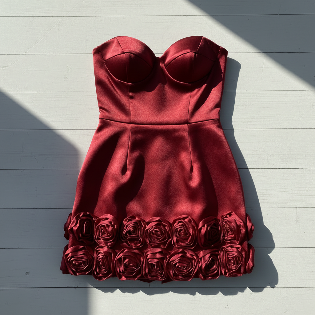 Vestido cherry con copas y rosas
