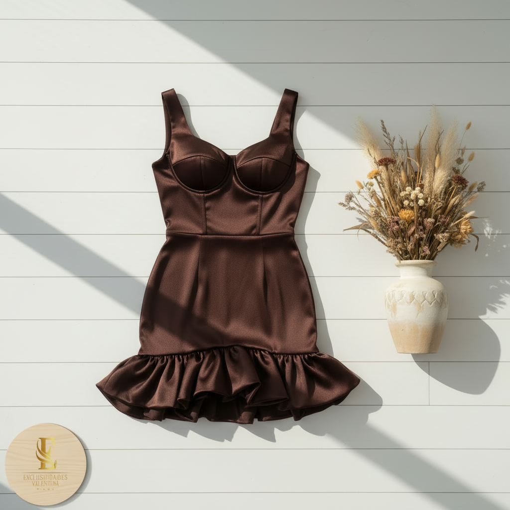 Vestido chocolate satinado