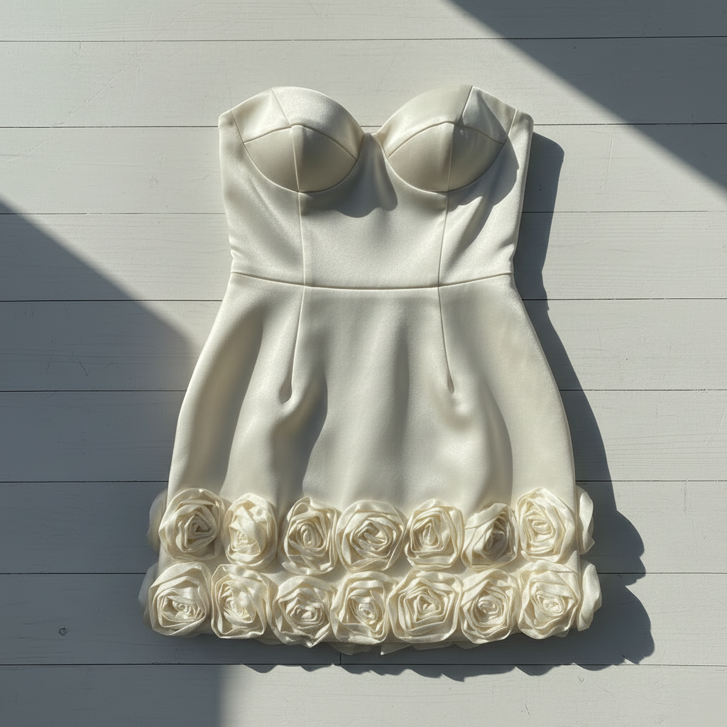 Vestido crema con copas y rosas