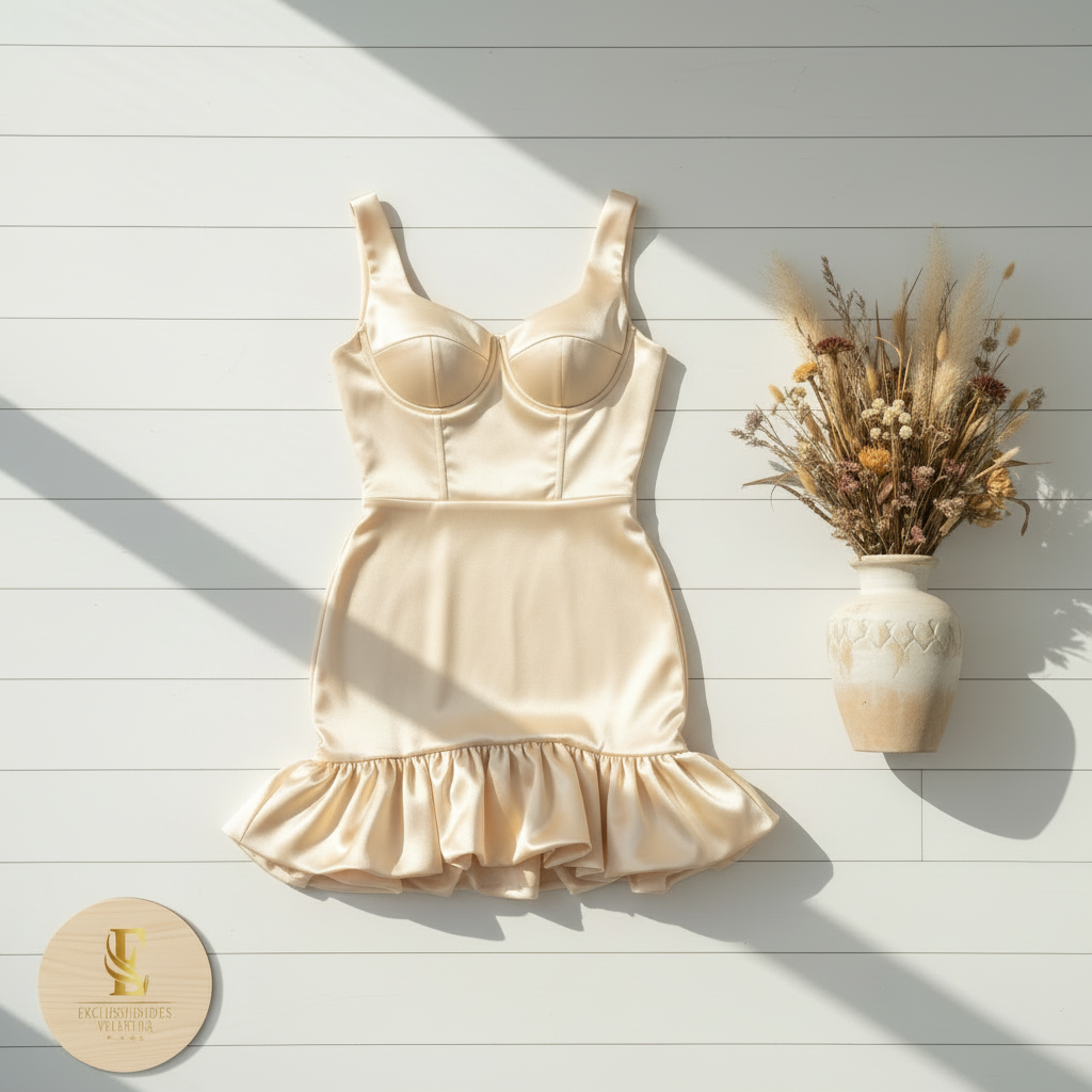 Vestido crema satinado