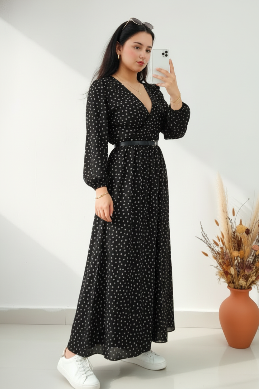 Vestido negro con lunares blancos
