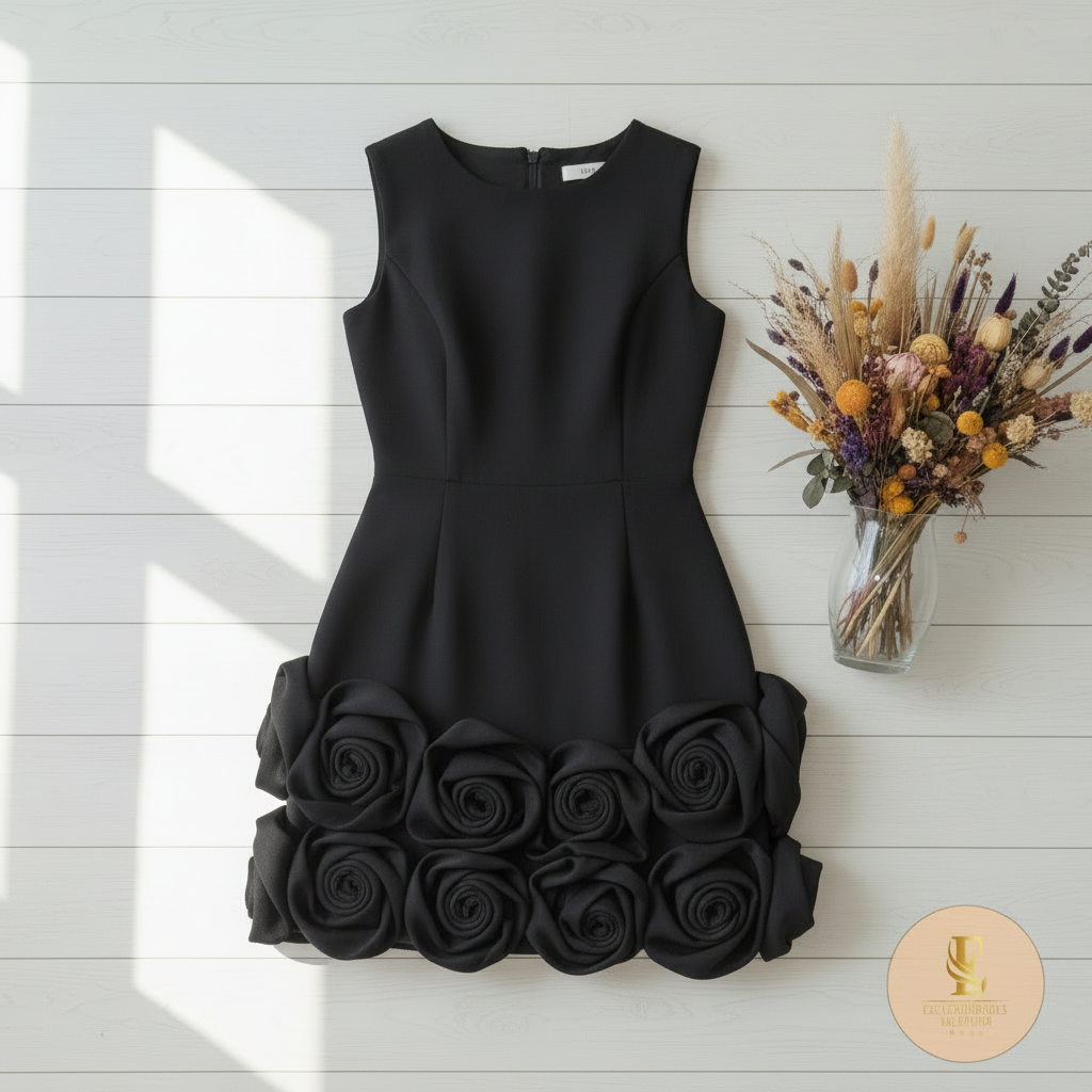 Vestido negro con rosas