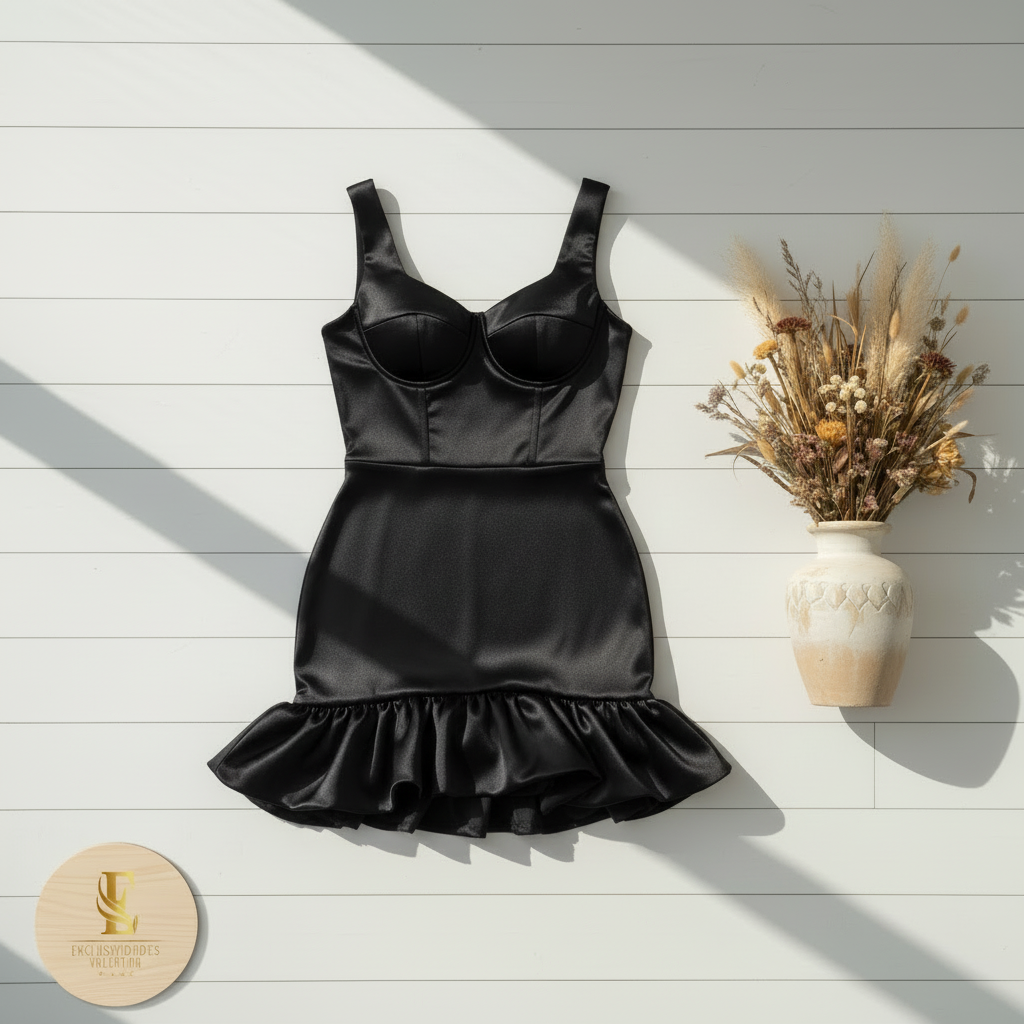 Vestido negro satinado