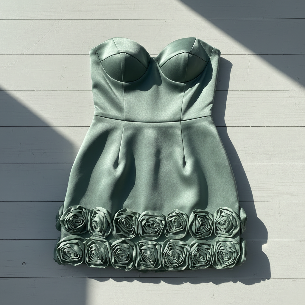 Vestido salvia con copas y rosas