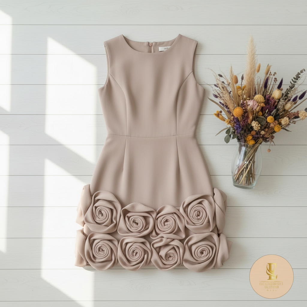 Vestido taupe con rosas