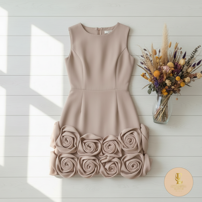 Vestido taupe con rosas