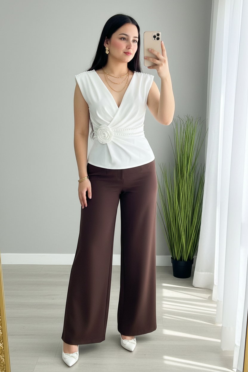 Blusa Blanca Cruzada con Rosa D cod.B616